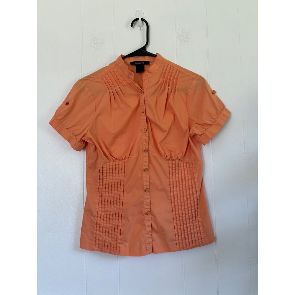 Arden B Orange Pintuck Pleated Button Down Shirt Mandarin Collar Womens Small